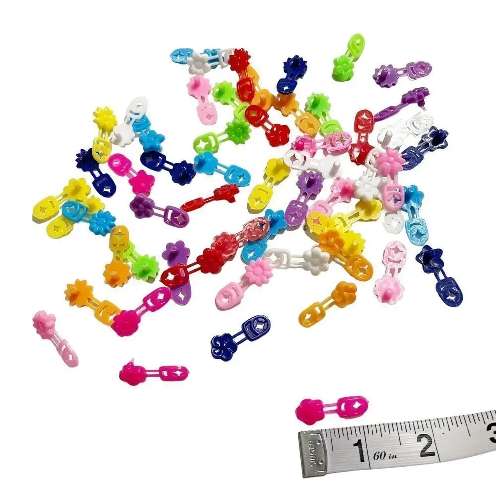 Vintage Lot of 58 Micro Plastic Braid Barrettes Cornrows Colorful Flower‎ Kids